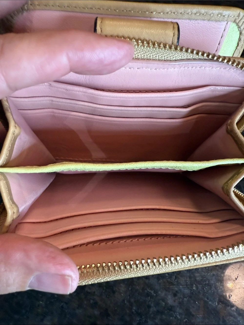 Vintage Coach Light Tan Leather Zip Wallet with Gold Hardware-EUC